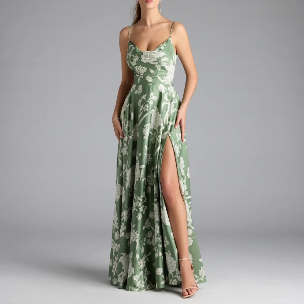 Windsor - Robina lace-up A-Line floral satin formal dress
